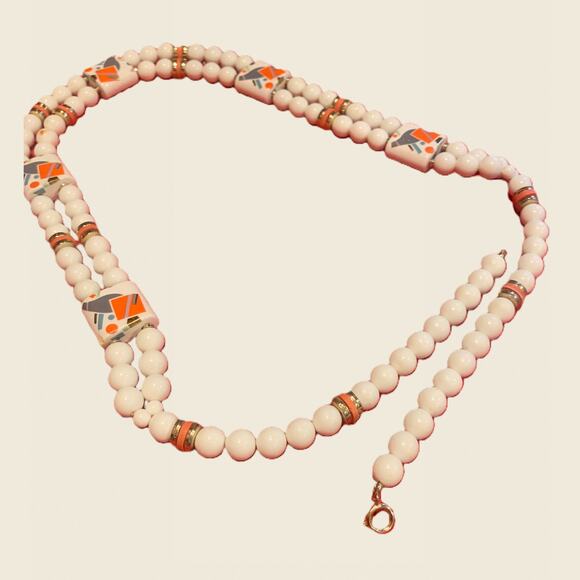 Vintage Japan Ceramic Necklace • 1970s Modern Art Beads • 28 Inch - Picture 4 of 5